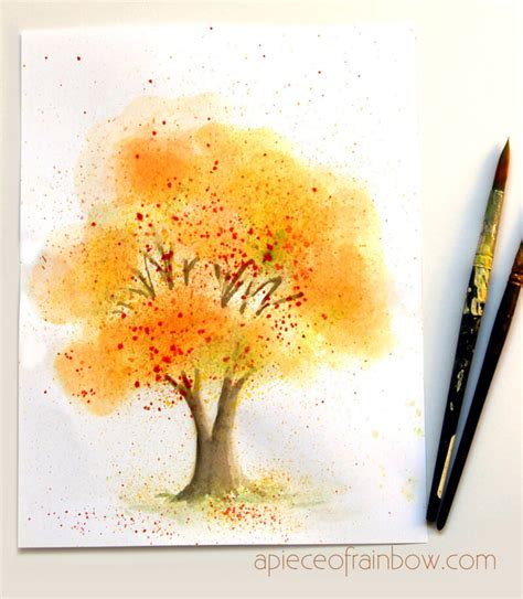 Easy Watercolor Tree Painting In Fall Colors A Piece Of Rainbow