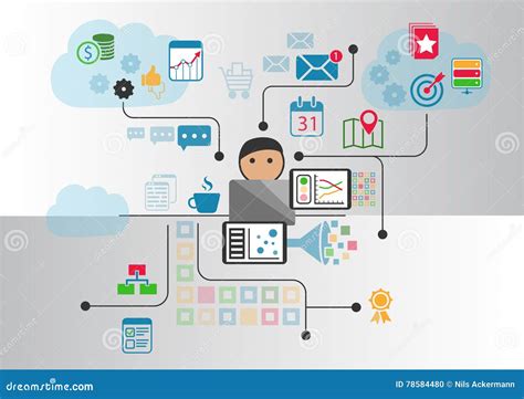 Cloud Computing Concept As Illustration Cartoon Person Connected To