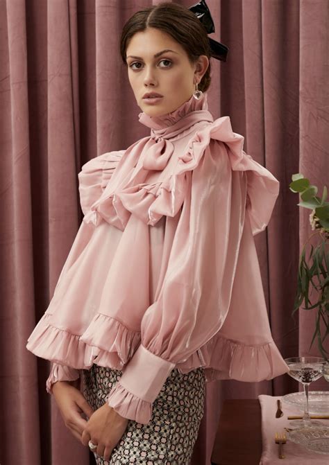 Ruffle Bow Blouse In A Shimmery Fabric A High Victorian Neckline And Stand Up Ruffle Collar
