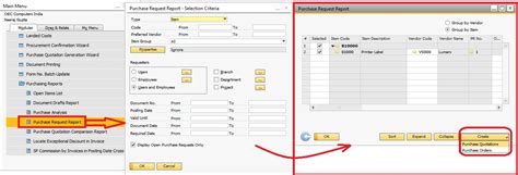 Sap Business One Purchase Requests