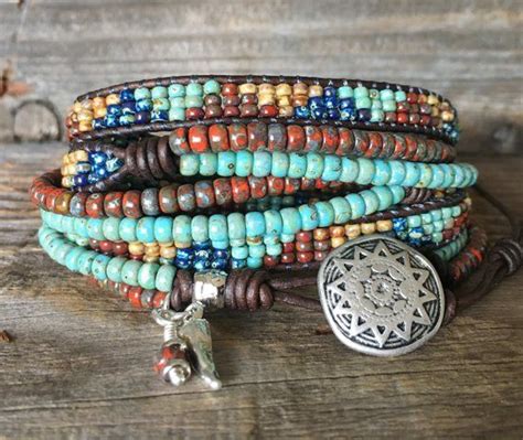 Native American Style Leather Wrap Bracelet Seed Bead Wrap Etsy