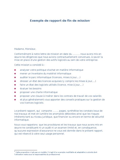 Exemple Rapport Fin Mission