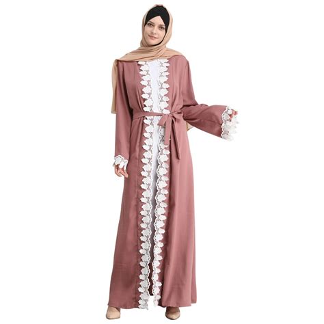 Women Appliques Cardigan Kimono Muslim Lace Abaya Dubai Kaftan Robes