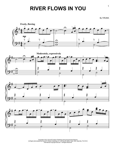 Tranposable music notes for sheet music by yiruma, : River Flows In You | Sheet Music Direct