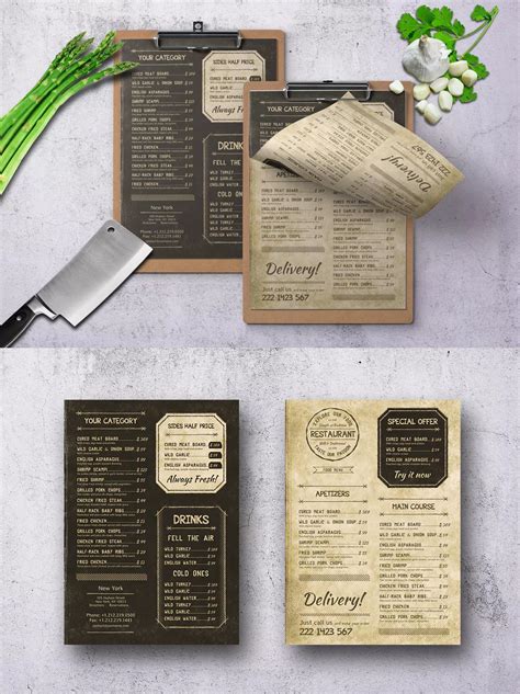 Retro Vintage Single Page Menu Template Psd A4 And Us Letter Size Cafe