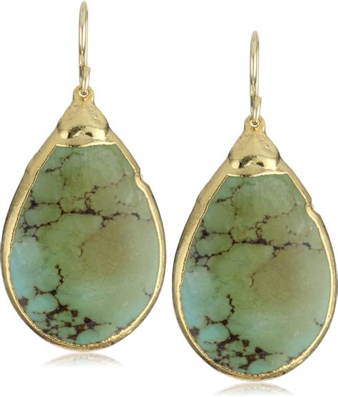 Devon Leigh Natures Wonders 24k Gold Foil And Turquoise Teardrop Earrings Dangle