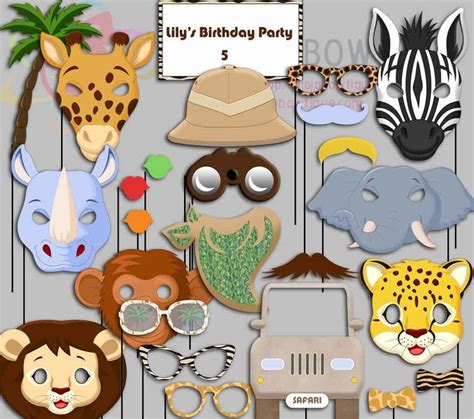 Editable Safari Party Photo Booth Props Jungle Birthday Jungle