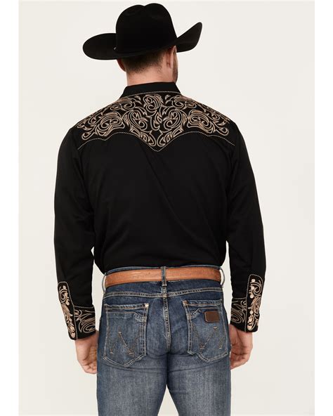 Scully Mens Black Embroidered Scroll Long Sleeve Western Shirt Boot Barn