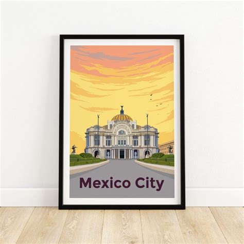 Mexico City Skyline Travel Poster Art Print Mexico City Etsy Unframed