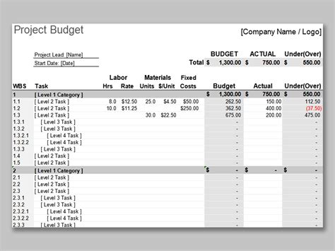 Excel Of Detailed Project Budget With Wbs Xlsx Wps Free Templates