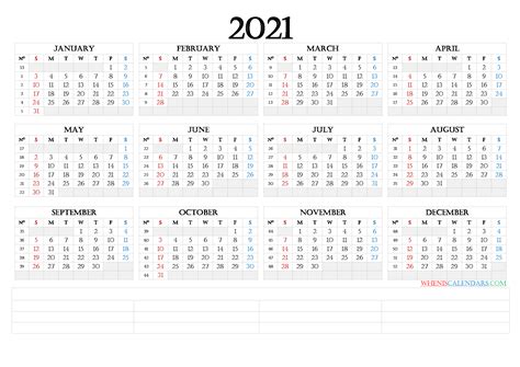 12 Month Calendar Printable 2021 6 Templates Free Printable 2021