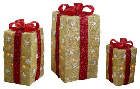 Lighted Tall Gold Sisal Gift Boxes Christmas Outdoor Decorations 3