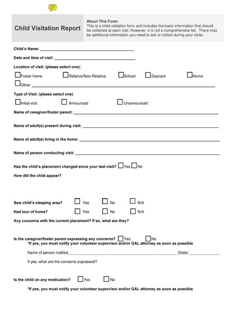 Fillable Online About This Form Child Visitation Report