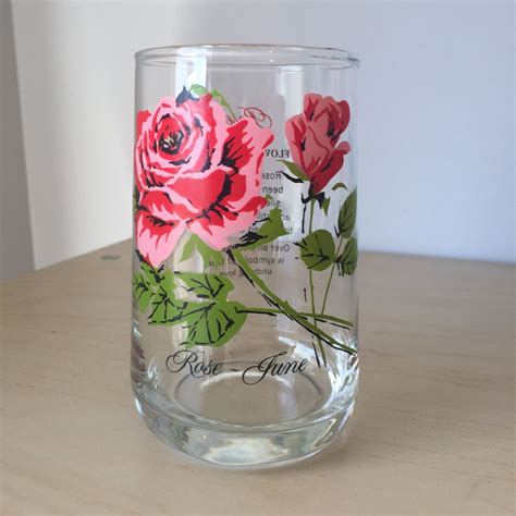Vintage Flower Of The Month Series Drinking Glass June Roses Etsy Vintage Flowers Red And