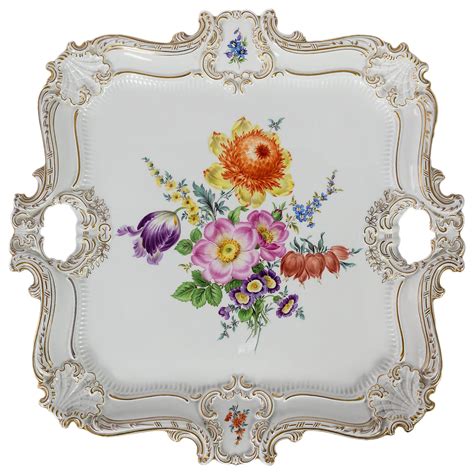 Large Meissen Hand Painted Gilded Porcelain Serving Platetray At 1stdibs