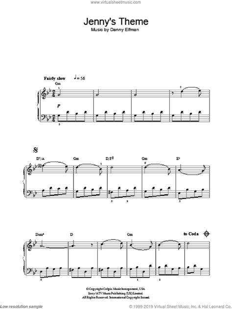 Edward scissorhands theme danny elfman piano sheet music. Elfman - Jenny's Theme (from Big Fish) sheet music for ...