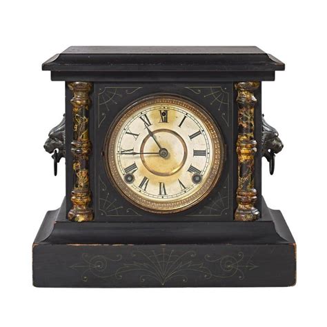 Sessions Late 19th Century Black Mantel Clock With Roman Columns And