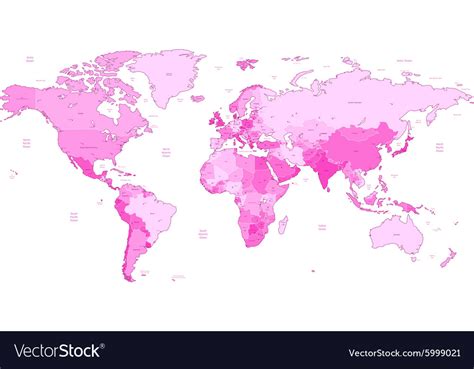 Detailed World Map Of Pink Colors Royalty Free Vector Image