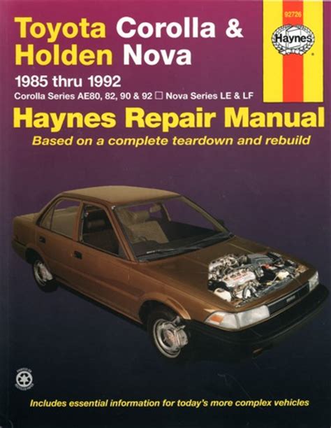 Toyota Corolla Holden Nova 1985 1992 Haynes Service Repair Manual