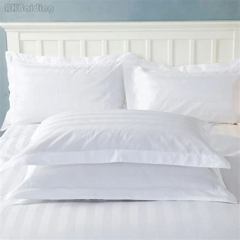 Pure White Hotel Pillow Case 100 Satin Cotton Increase Density Striped