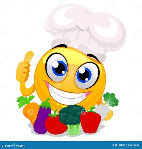 Cocinero Que Lleva Hat De Smiley Emoticon Que Sostiene Verduras