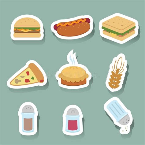 Iconos De Los Alimentos De Preparación Rápida Fijados Ilustración Del