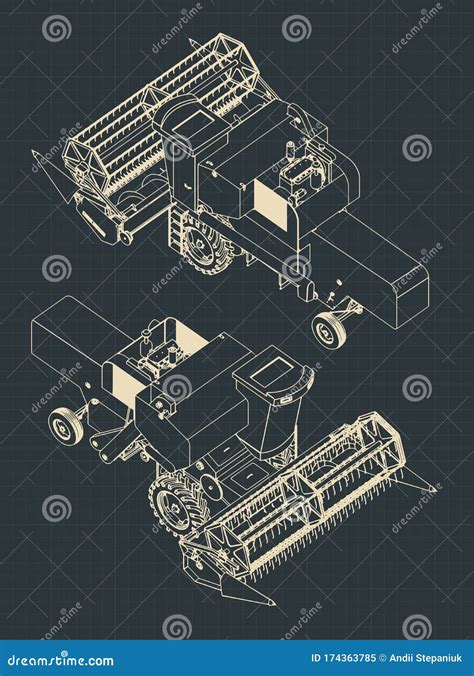 Combine Harvester Blueprints Isometric Stock Vector Illustration Of