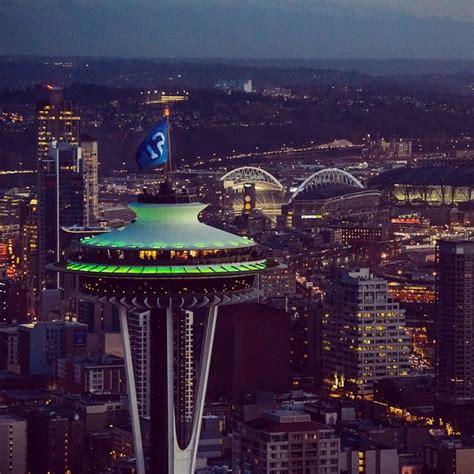 “12 Flag Over The Space Needle With Centurylink Field In The Background