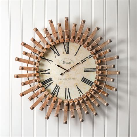 Vintage Farmhouse Wood Starburst Wall Clock