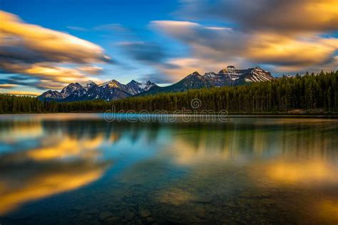 Sunset Over Herbert Lake In Banff National Park Alberta Canada Stock