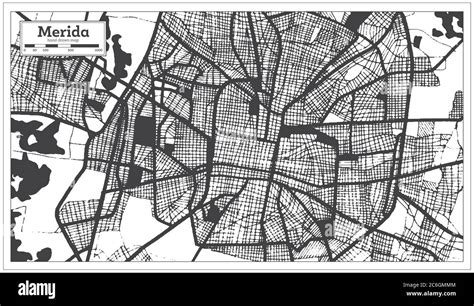 Mapa De La Ciudad De Mérida México En Blanco Y Negro Color En Estilo