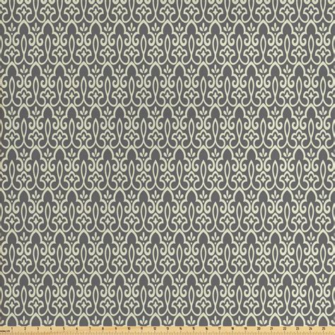 Damask Grey Fabric By The Yard Victorian Renaissance Pattern Of Floral
