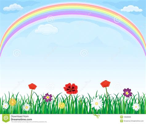 rainbow  meadow  grass  flowers stock vector