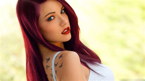 X Redhead Elizabeth Marxs Blue Eyes Purple Hair Tattoos Tattoo