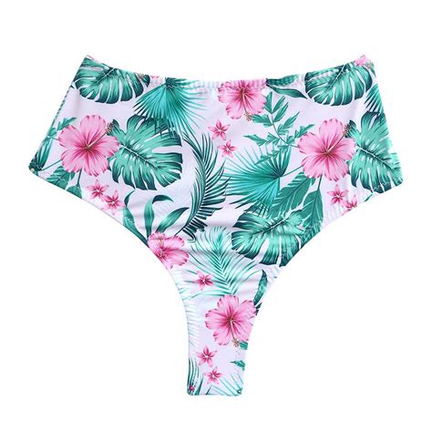 Tropical Style High Waist Brazilian Thong Bikini Bottom Brazilian Bikini Swimsuits
