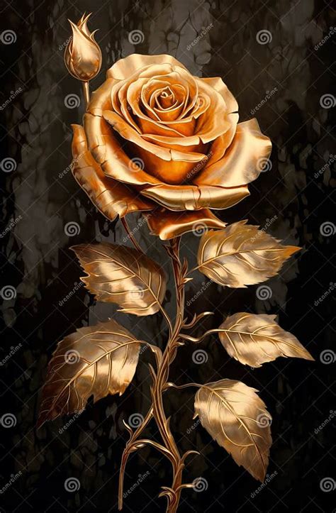 Beautiful Golden Rose On Black Background In Vintage Stock