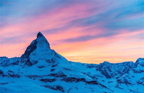 Alps Switzerland Italy Matterhorn Mountain Evening Sunset Sky