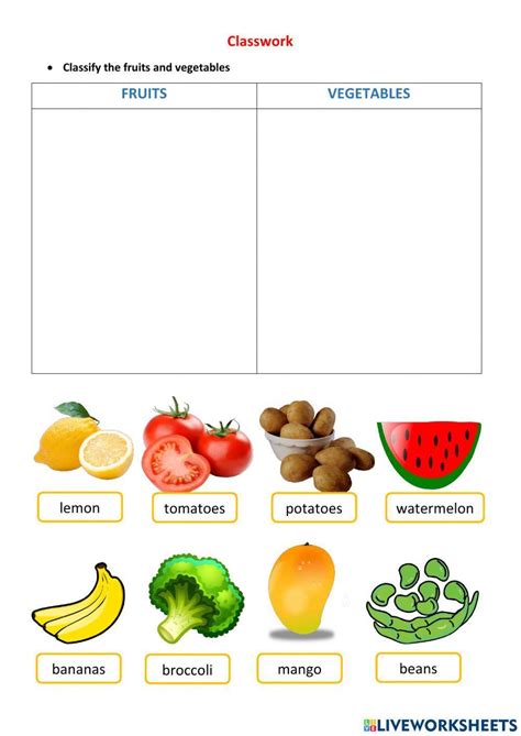 Fruit And Vegetables Online Exercise For 3rd Live Worksheets