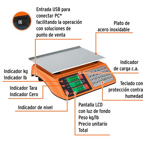 Ficha Tecnica Báscula electrónica multifunciones 40 kg USB Truper