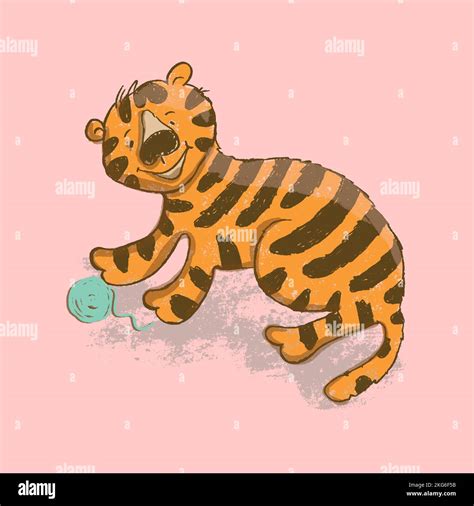 Cute Tiger Cartoon Jungle Animal Hand Drawn Vector Illustration Card