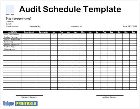 Audit Schedule Template 01