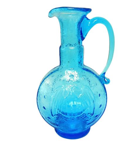 Vintage Cobalt Blue Glass Pitcher Vase Bottle Eagle Design 6 Tall Ebay
