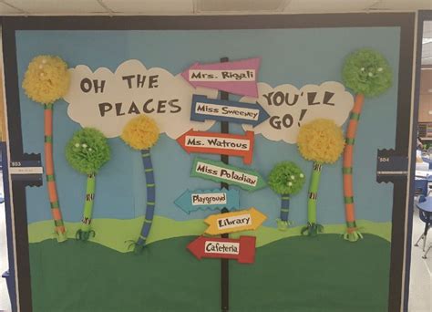dr suess themed bulletin board oh the places you ll go kindergarten graduation t seuss
