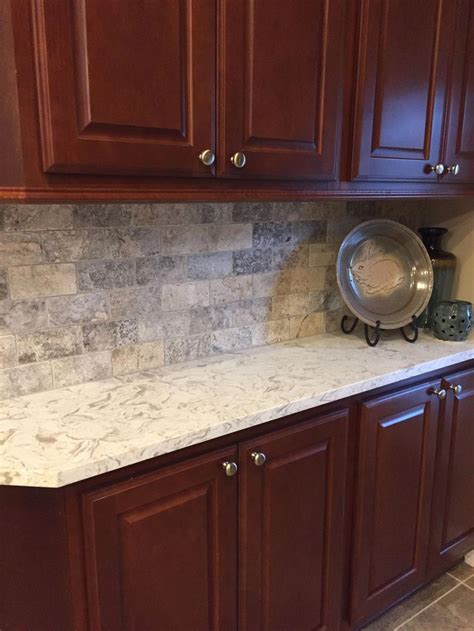 Choose your wall colour first. Cherry Kitchen Tumbled Travertine Backsplash with Maestro ...