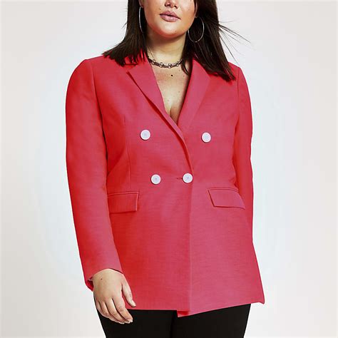 Plus Neon Pink Double Breasted Blazer River Island