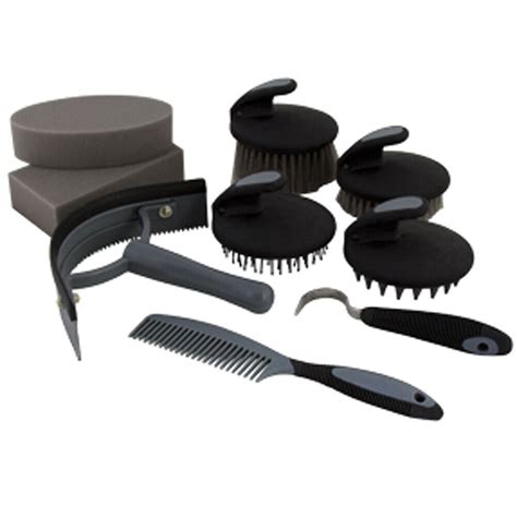 Hilason 9 Piece Horse Grooming Tool Set Grey U 32gy Grooming Kits