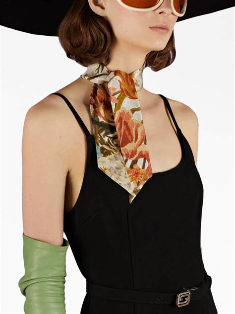 Gucci Gg Flora Print Silk Neck Bow Farfetch