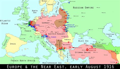 Battle Fronts Of Europe And Middle East In Early August 1916 At The