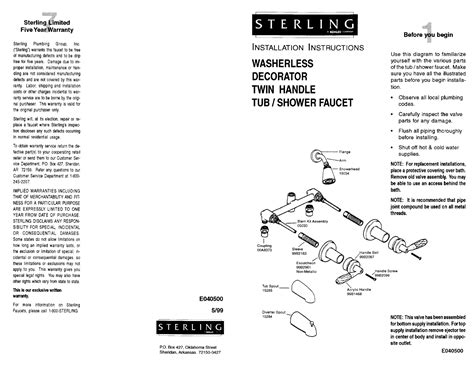 Sterling Plumbing Indoor Furnishings E040500 User Guide