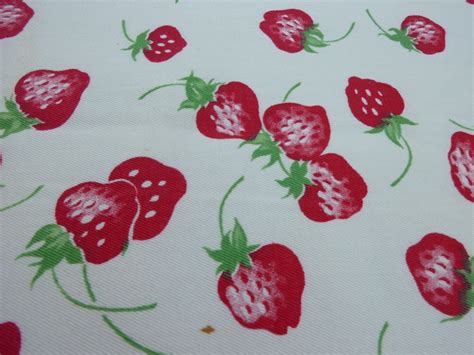 Vintage Strawberry Print Fabric For Kitchen Towels By Vintagepdx